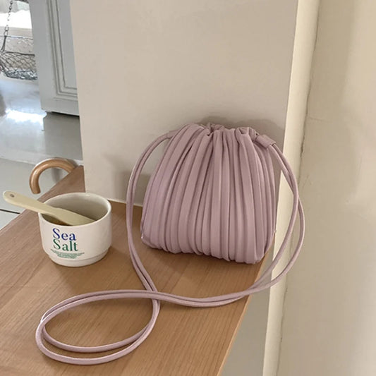 Brand Striped Leather Shoulder Bag Luxury Designer New Soft High-end Pleated Purse Drawstring Fashion Versatile Crossbody Bag-belleandkai.com