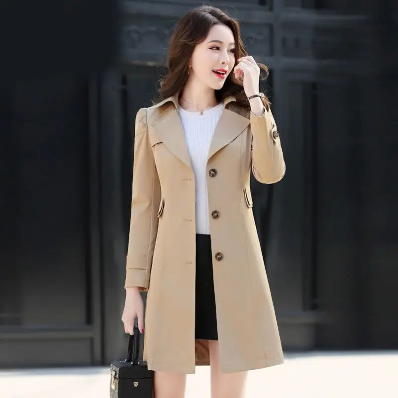 Women's Spring And Autumn New Jackets Korean Version Slim Fit Single Breasted Waist Shrinking Female Cape Coat Wind Breake Tunic-belleandkai.com