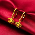 Drop-Heart Coin Stud Earrings for Women (24K AU999) - Double-Lined Drop Outline, Shiny-Matte Mix, Travel Wear, Natural Fluidity-belleandkai.com