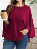 Plus Size 1XL-5XL Women’s Solid Batwing Sleeve Round Neck Shirt Top Women Fashion and Comfort Cloak Top Clothing-belleandkai.com