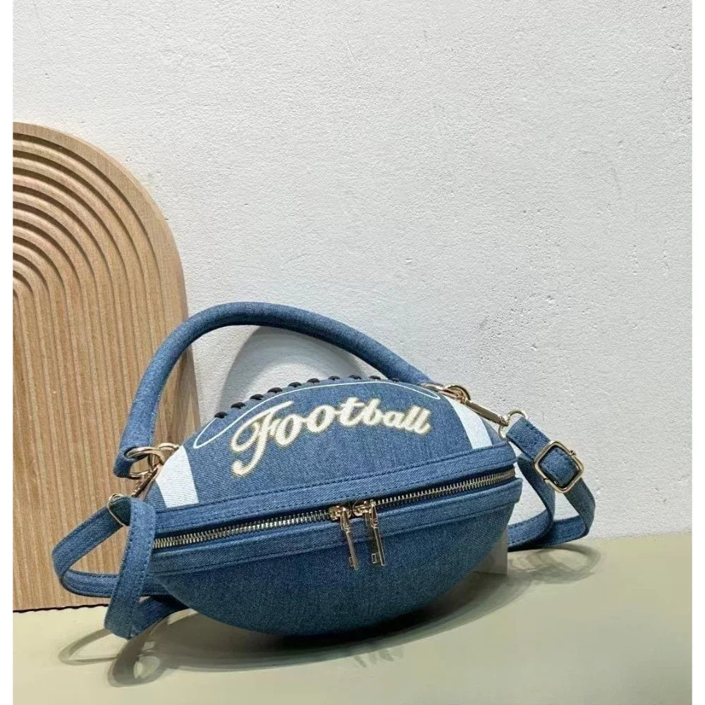 Fashion American Football Style Crossbody Bag for Women Girl’s Shoulder Bags Rugby Style Purses Designer Ball Novelty Handbags-belleandkai.com