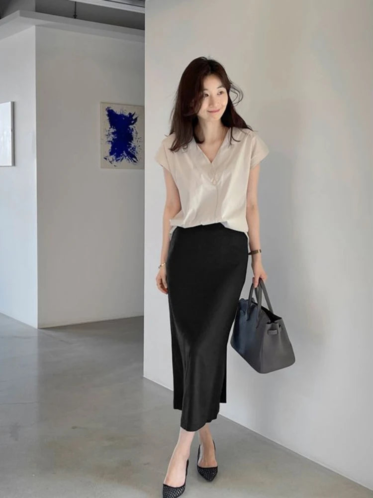 Shirts & Blouses For Women Half Sleeve Summer Loose Button Up Woman Top V Neck Simple Cheap Stylish Offer Aesthetic Hot Xl S Xxl-belleandkai.com