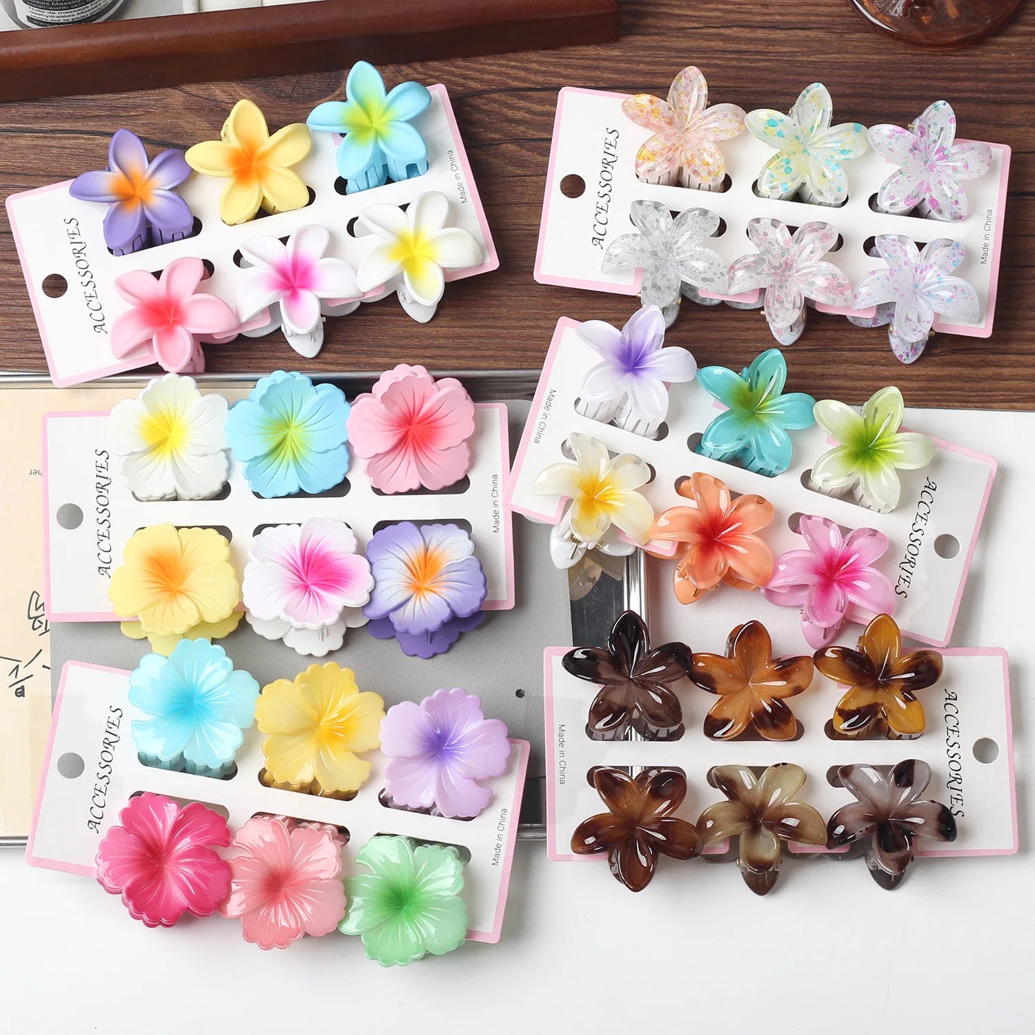 6Pcs Fashion Colorful Transparent Flower Small Hair Claw Clips clamp Hairpin Barrette for Thick Thin Hair Accessories for Women-belleandkai.com