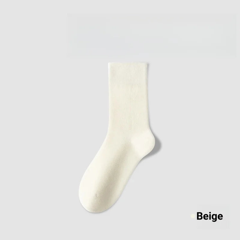 1/5 Pairs Cotton Socks Women Seamless Soft Crew Socks Medium Tube Long Loose Casual Solid Color Anti-Pilling Breathable-belleandkai.com