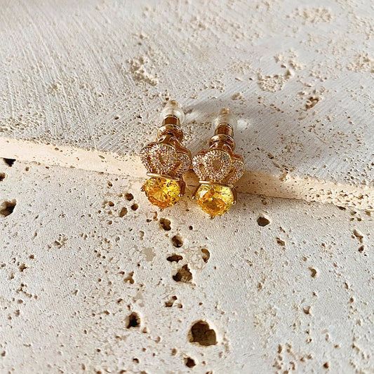 Lxalry Citrine Studs – Gold & Diamond Hypoallergenic Earrings, November Birthstone Gift for Success & Wisdom-belleandkai.com
