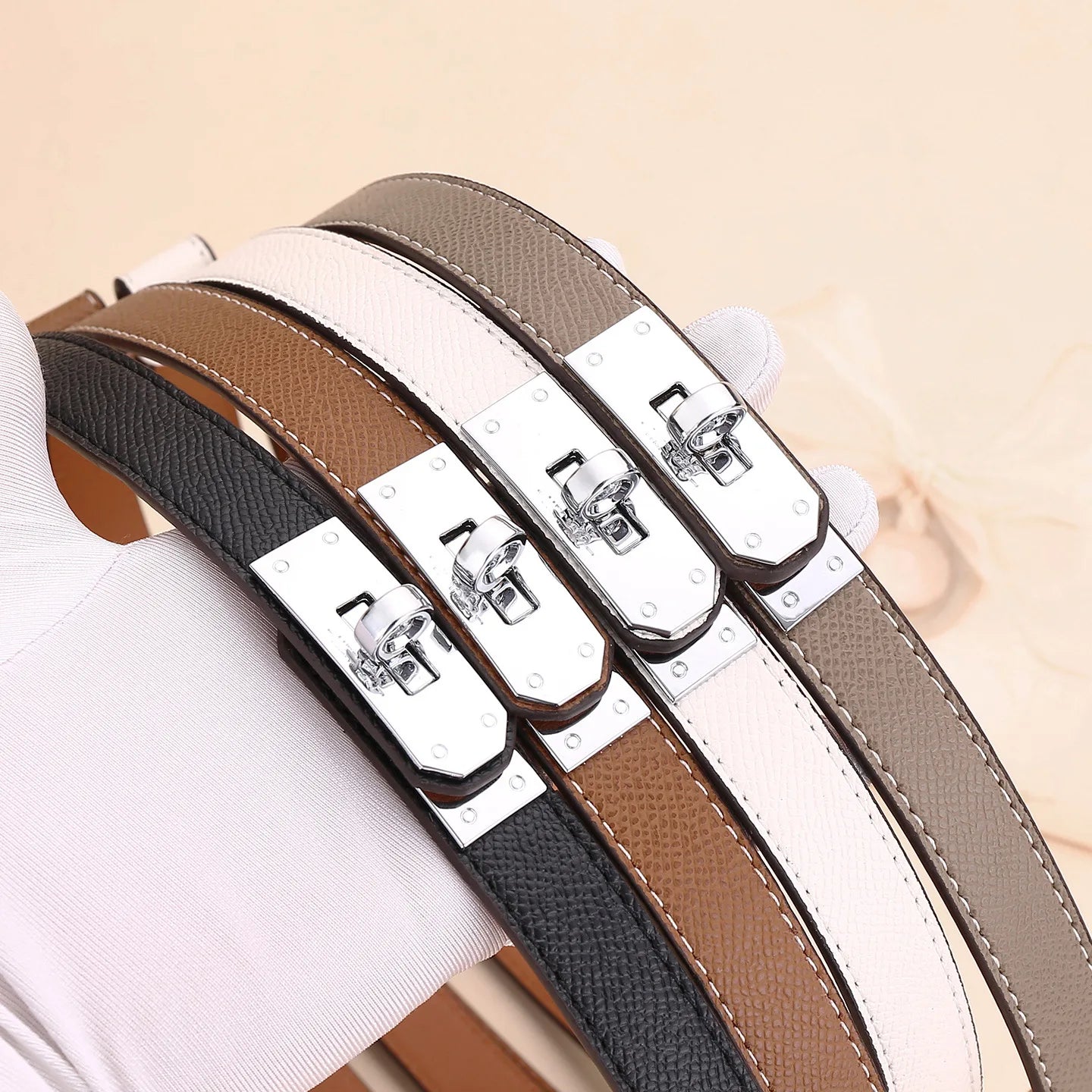 Adjustable Plutonium Leather Ladies Dress Accessories Slim Belts Thin Women Belt Belts Alloy Buckle Fashion Female Waist-belleandkai.com