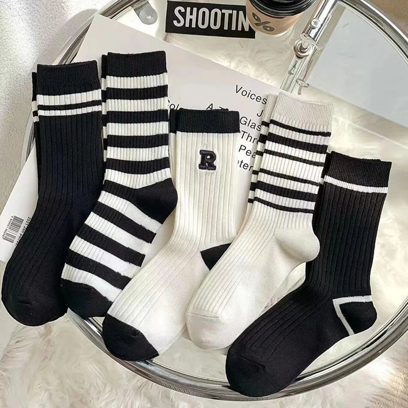 5 Pairs/Lot Socks Women's Cotton Print Short Ankle Set White Sports Cycling Running Compression Summer Breathable-belleandkai.com