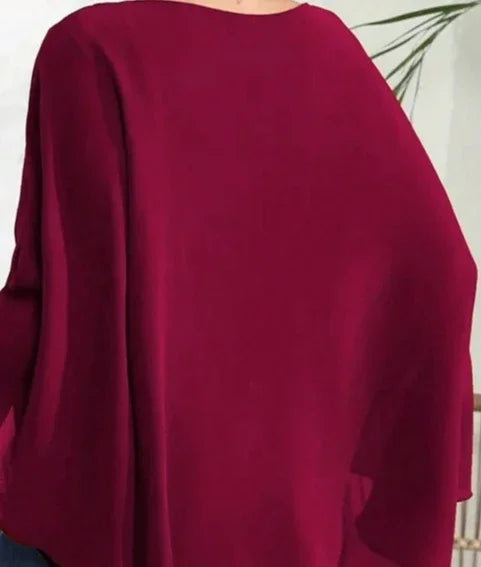 Plus Size 1XL-5XL Women’s Solid Batwing Sleeve Round Neck Shirt Top Women Fashion and Comfort Cloak Top Clothing-belleandkai.com