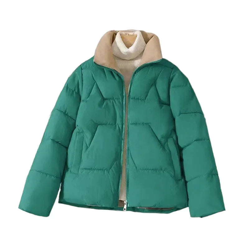 Women's Thickened Short Cotton Jacket 2025 Loose Fit Stand Collar Autumn Winter Fashion Outerwear Versatile Cotton Coat-belleandkai.com