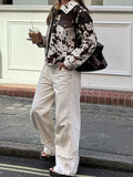 Chic Print Women Jacket Single Breasted Niche Design Jacket Fashion Turn-down Collar  2024 Autumn Winter Casual Lady Outerwear-belleandkai.com