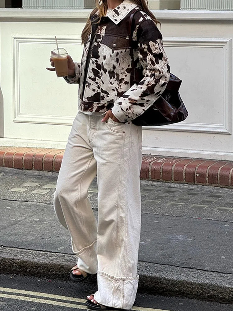 Chic Print Women Jacket Single Breasted Niche Design Jacket Fashion Turn-down Collar  2024 Autumn Winter Casual Lady Outerwear-belleandkai.com