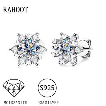 S925 silver moissanite snowflake earrings for women, fashionable and classic 6-claw design as a Valentine's Day gift for friends-belleandkai.com