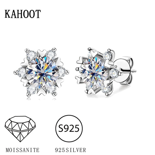 S925 silver moissanite snowflake earrings for women, fashionable and classic 6-claw design as a Valentine's Day gift for friends-belleandkai.com