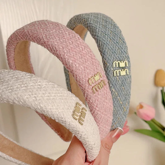 French Sweet Woven Headband for Women Elegant Knit Hair Accessories Pink Headbands Sweet Girl Wide Edge Hair Bands-belleandkai.com