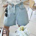 New 2024 Summer Denim Shorts For Women High Waist Sky Blue Color Wide Leg Loose Buttons Streetwear Loose Jean Shorts Women-belleandkai.com
