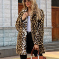 Women‘s Leopard Print Faux Fur Coat Open Front Fuzzy Suit Collar Women Fashion Warm Faux Fur Mid-Length Coat-belleandkai.com