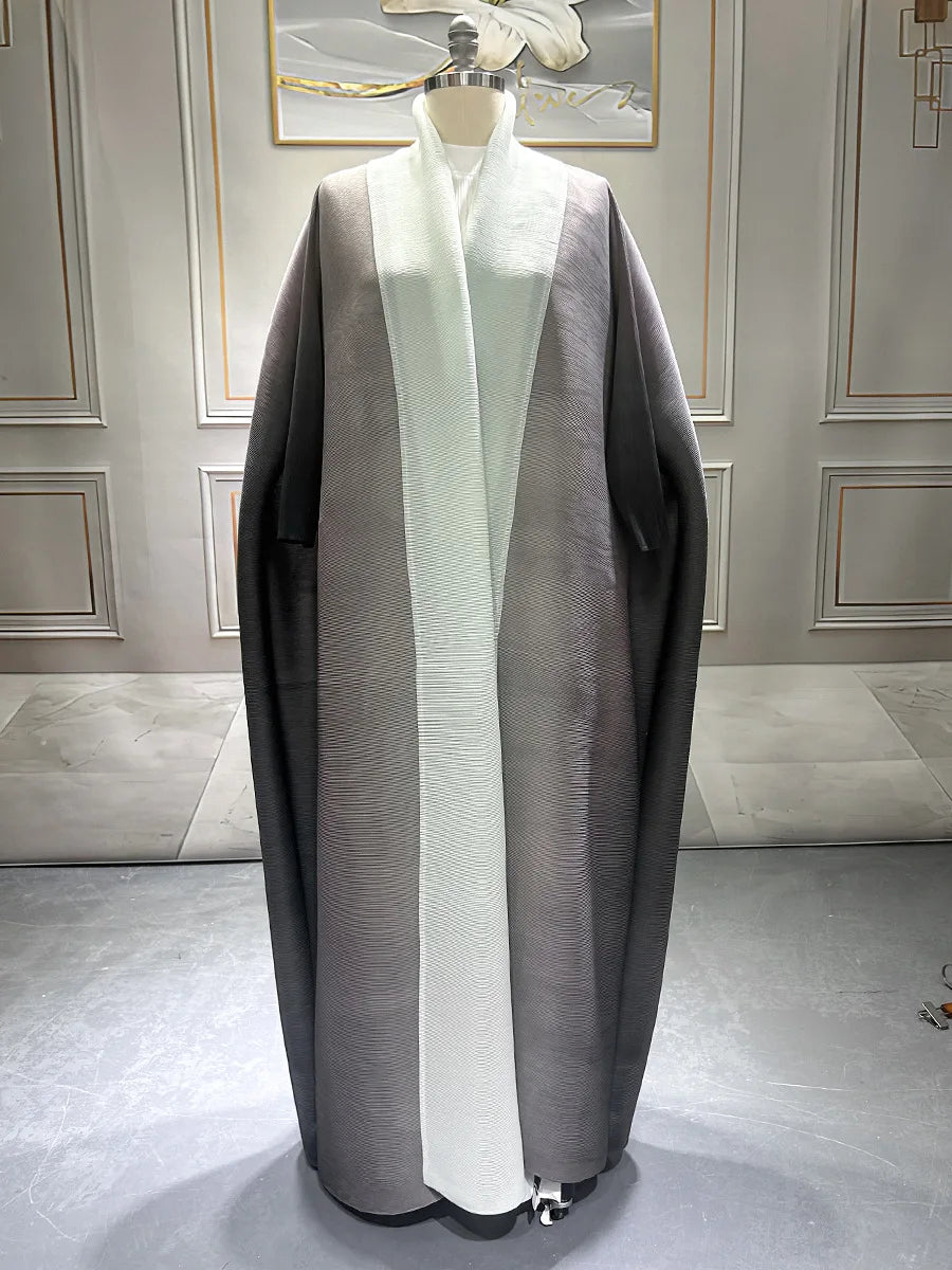 Miyake Jacket Arab Middle East Dubai Loose Women's Clothing Folds Gradual Change Trench Coat Long 2025 New Women's Clothing-belleandkai.com