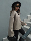 New Women's Coat Top Autumn Streetwear Fashion Button Long Sleeves Coat Solid Sexy V-Neck Casual Slim Versatile Female Clothing-belleandkai.com