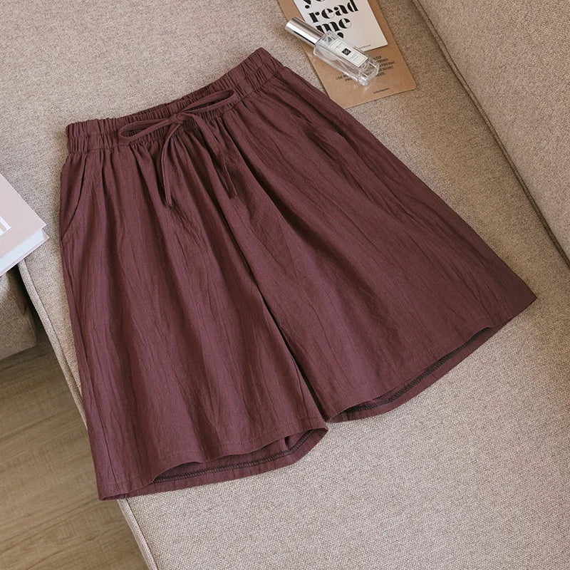 2024 Women Cotton Shorts,Summer Casual Solid Two Pockets shorts high waist loose shorts for girls Soft Cool female shorts-belleandkai.com