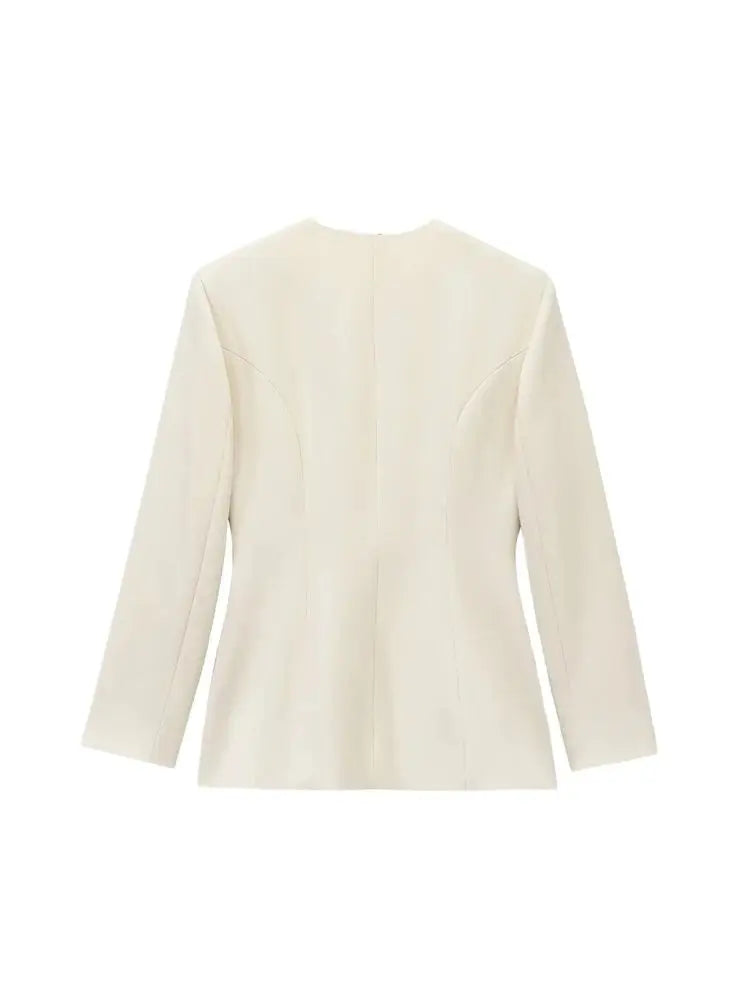 TRZA Women's Chic V-Neck Blazer Coat with Belt Long Sleeve Snap-Button Fashion Outerwear Top-belleandkai.com