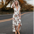 Mode Vrouwen Mouwloze Bloemenprint Onregelmatige Zoom Backless Lange Tank Jurk Backless Onregelmatige Grote Zoom Bloemenprint Ju-belleandkai.com