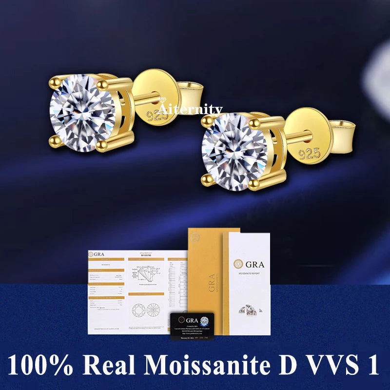 Hot Moissanite Studs 6 prong Earrings Pass Diamond tester For Men Women 18K Platinum Plated Bride Wedding Gemstone 925 Silver-belleandkai.com