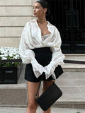 Autumn See-Through Casual Shirts Top For Women Loose Slim Long Sleeve Lapel Cardigan Streetwear Women's Pleated Shirts Top-belleandkai.com