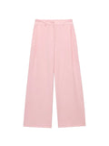 TFMLN Women Fashion Pant Two Pieces Sets Pink Slit Hem Short Tank Vest Straight Wide Leg Trousers Chic Office Lady Basic Outfits-belleandkai.com