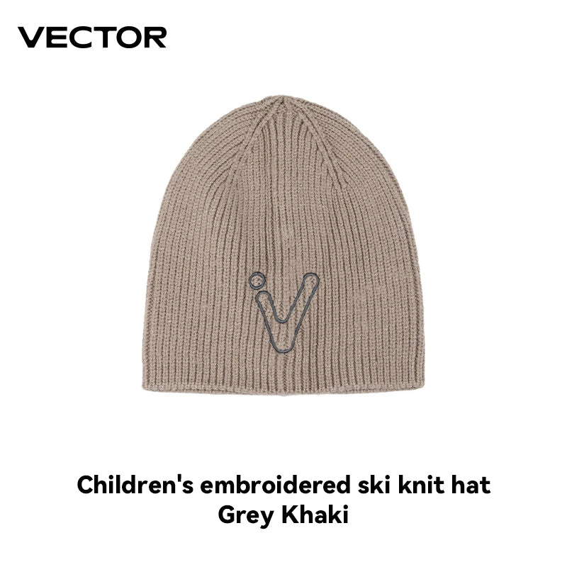 VECTOR Children's Embroidered Ski Knitted Hat Solid Color for Warmth, Warmth, Comfort, and Skin Friendly Trend Versatile-belleandkai.com