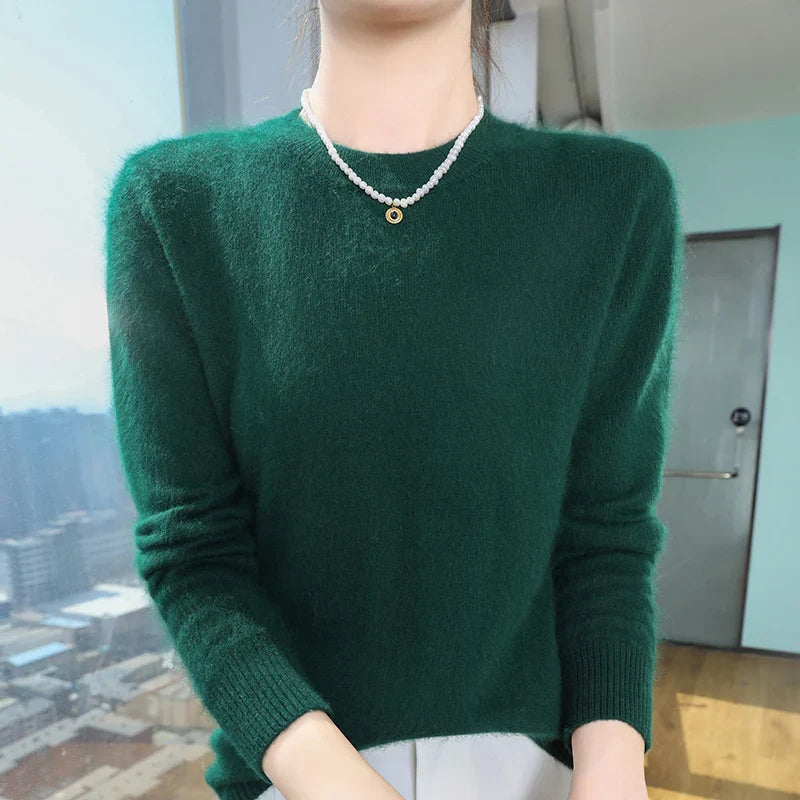 Autumn Winter Half-High-Necked Mink Cashmere Sweater Women's Pullover Loose Large Size Knitted Bottoming Shirt Thickened Warm-belleandkai.com