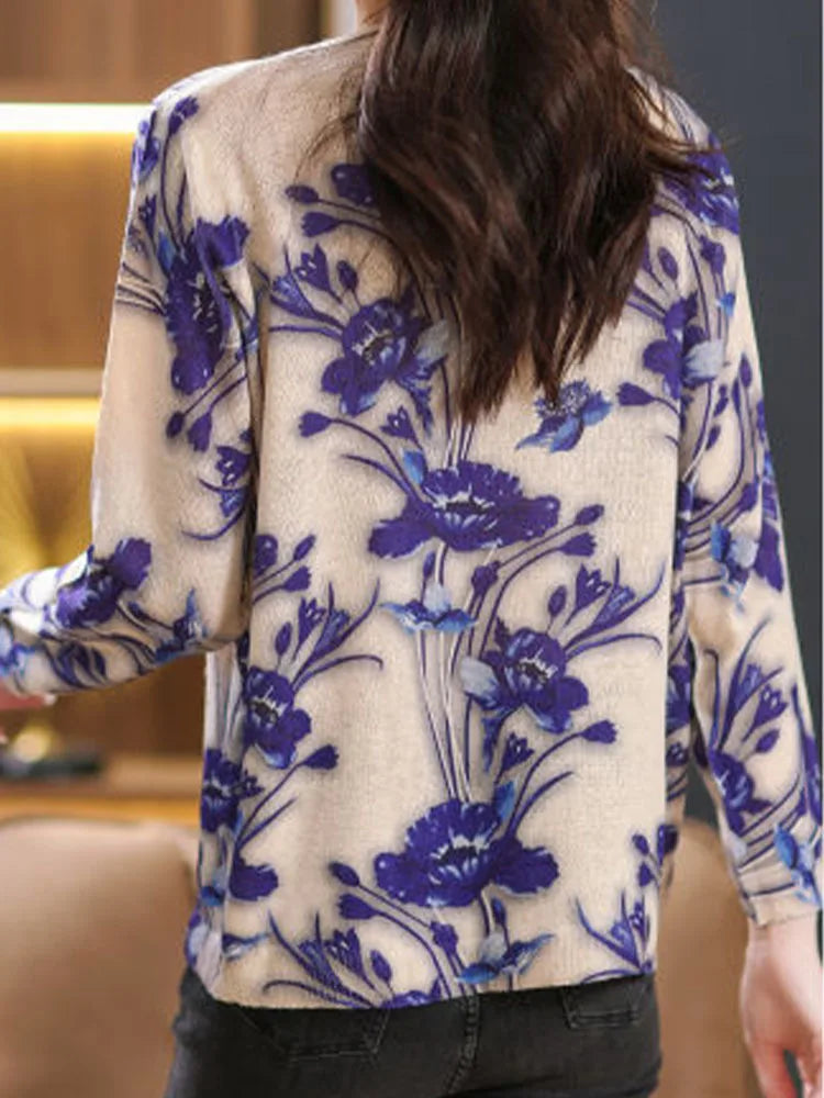 Amax luluE Summer Knitwear Womens Fashion Loose Printed Sweaters Ladies Luxury Leisure Floral Pullover Vintage Elegant Jumpers-belleandkai.com