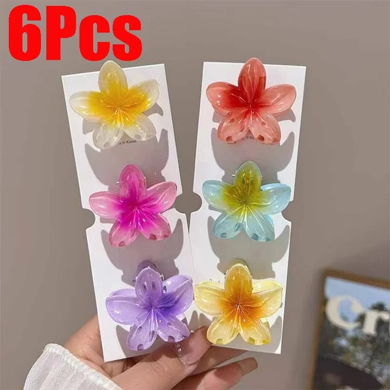 6Pcs Hawaiian Gradient Hair Clips Flower Hair Claws Women Hair Accessories Small Size Fashion Headwear Hairpin Crab Barrette-belleandkai.com