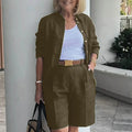 Elegant 2-Piece Sets For Women Womens Cardigan Shirt Top Summer Solid Color Casual Shorts Two Piece New In Matching Sets-belleandkai.com
