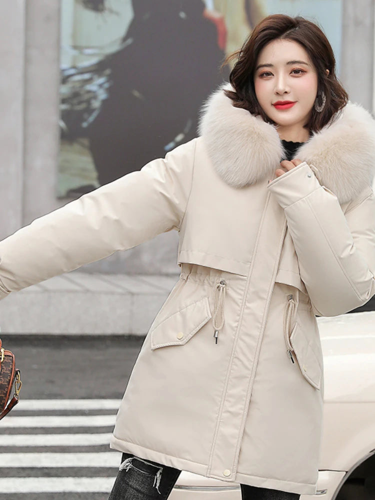 Women Parka Fashion Long Coat Wool Liner Hooded Parkas 2023 New Winter Jacket Slim with Fur Collar Warm Snow Wear Padded Clothes-belleandkai.com