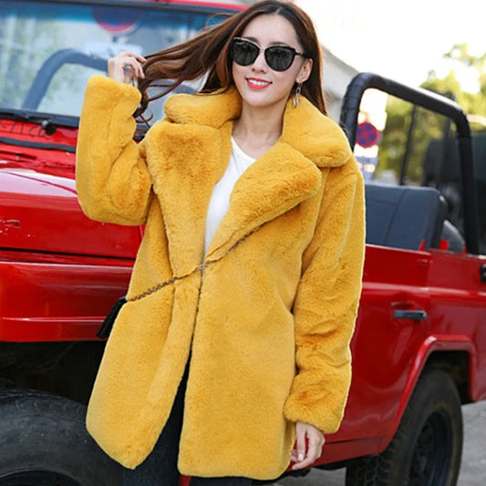 Winter Furry Coat Hairy Woman Jacket Thick Rabbit Fur Coat Female Plush Overcoat Comfort Fur Coat-belleandkai.com