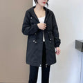 Plus Fleece Women Midi Parkas Autumn Winter Korean Loose Harajuku Thicken Thermal Pockets Drawstring Solid Hooded Trench Coats-belleandkai.com