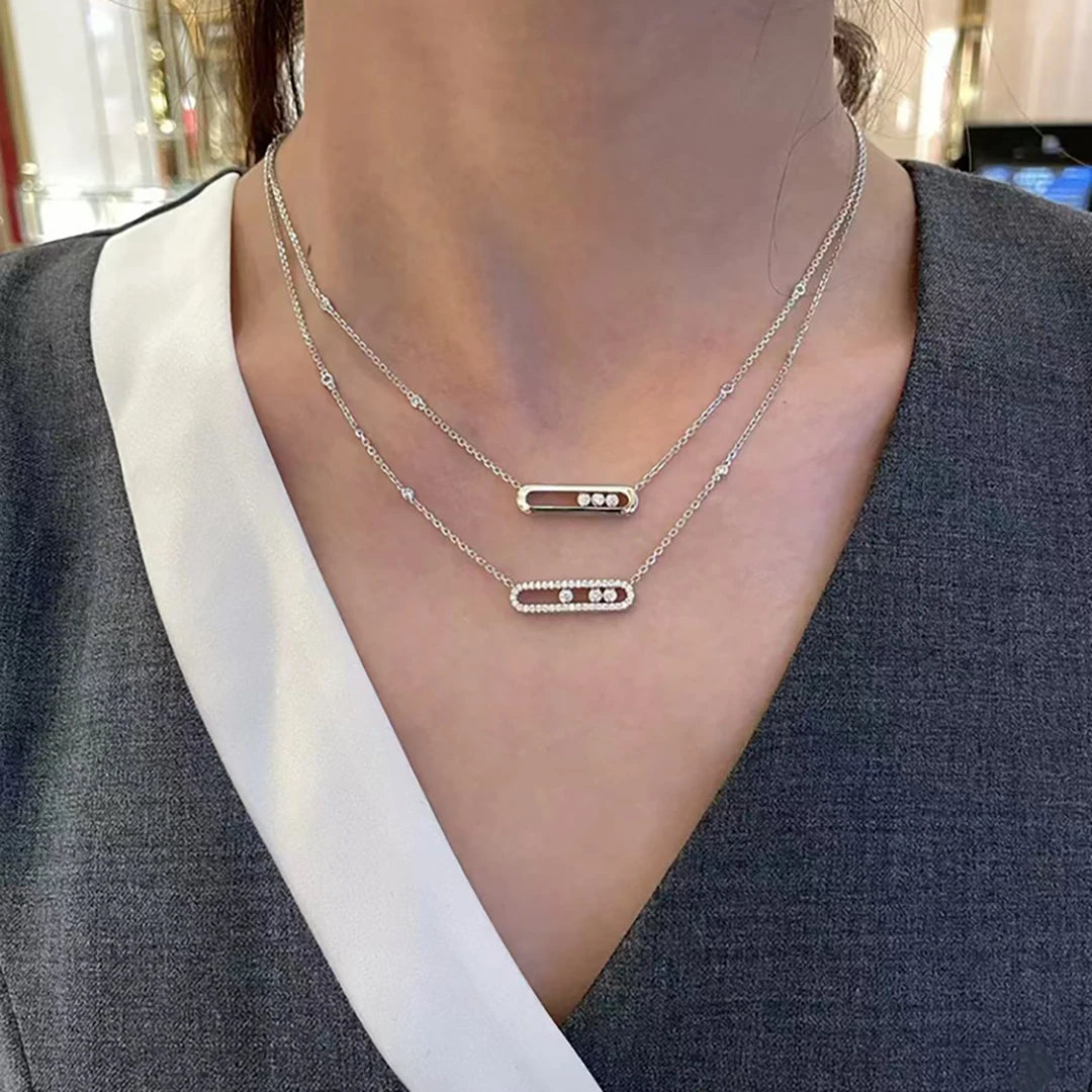 925 sterling silver classic fashionable mobile three diamond women's necklace. Holiday gifts-belleandkai.com