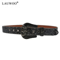 Skull Rhinestone Belts For Women Men Y2K Leather Strap Crystal Studded Western Cowgirl Cowboy Diamond Bling Bling Belt-belleandkai.com