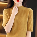 RONGYI Seamless Cashmere Sweater Knitted Women's Clothing 100% Pure Wool Short-Sleeved 2022 Spring Five-Quarter Sleeve  Pullover-belleandkai.com