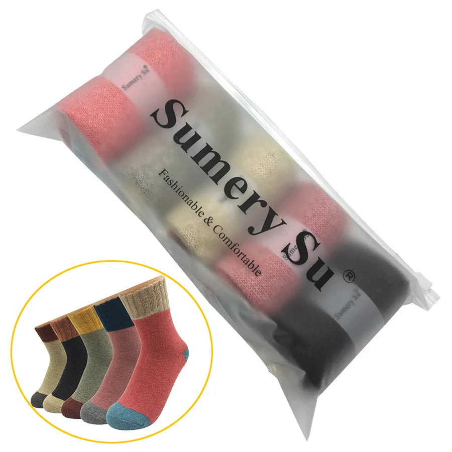 5 Pairs/Lot Wool Socks Women Winter Japanese Harajuku  Bohemian Cashmere Warm Colorful Socks Ladies Girl Christmas Gift 5 Styles-belleandkai.com