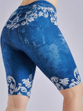3 Piece Set Of Lmitation Denim Leggings For Women Butterfly Waist Fruit Flower Elastic Shorts High Waist Casual-belleandkai.com