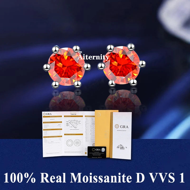 Hot Moissanite Studs 6 prong Earrings Pass Diamond tester For Men Women 18K Platinum Plated Bride Wedding Gemstone 925 Silver-belleandkai.com