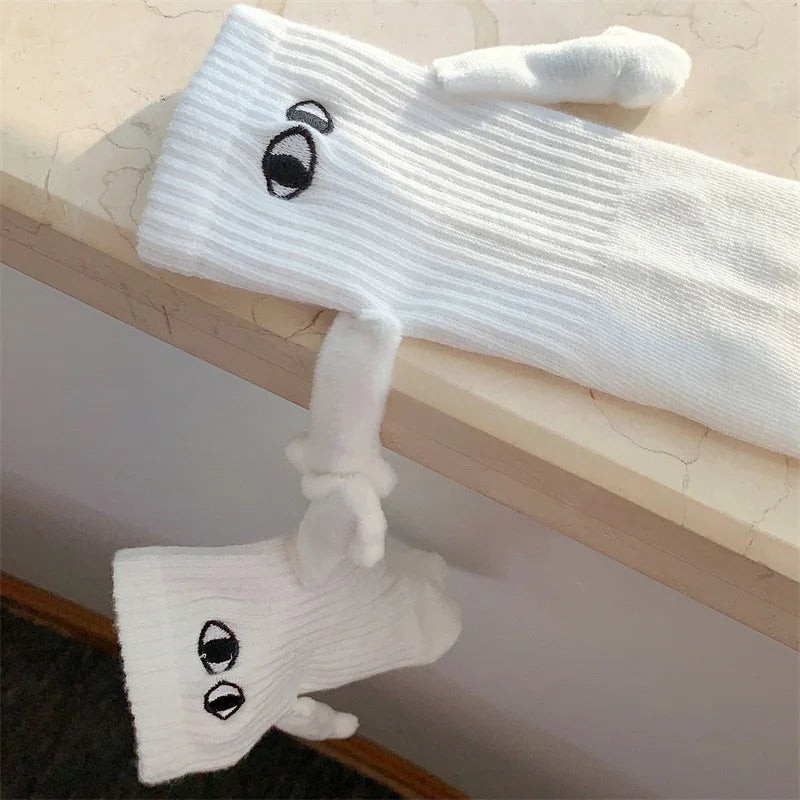 Magnetic Socks with Hands Women Men Fashion Black White Funny Cute Cartoon Eyes Couple Mid-tube Socks for Gifts-belleandkai.com