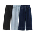 Summer New Product Casual Women's Fashion Solid Color Versatile Loose Simple High Waist Wide Leg Jeans-belleandkai.com
