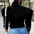 Fashion Bubble Long Sleeve Lapel Button Splicing Denim Jacket Female Broken Holes Tassel Outerwear Trend Streetwear Women's Coat-belleandkai.com