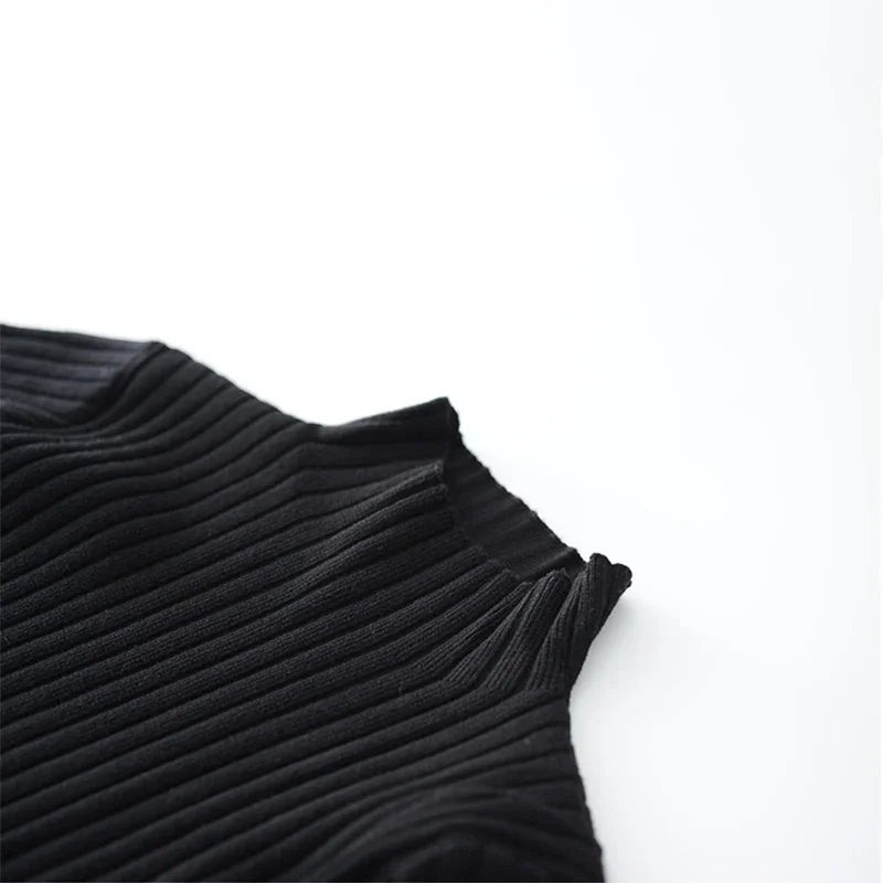 Women Autumn Winter Casual Mock Neck Solid Dress Inner Layer Long Sleeved Knit Dress Loose Mid-Length Versatile Sweater Dress-belleandkai.com