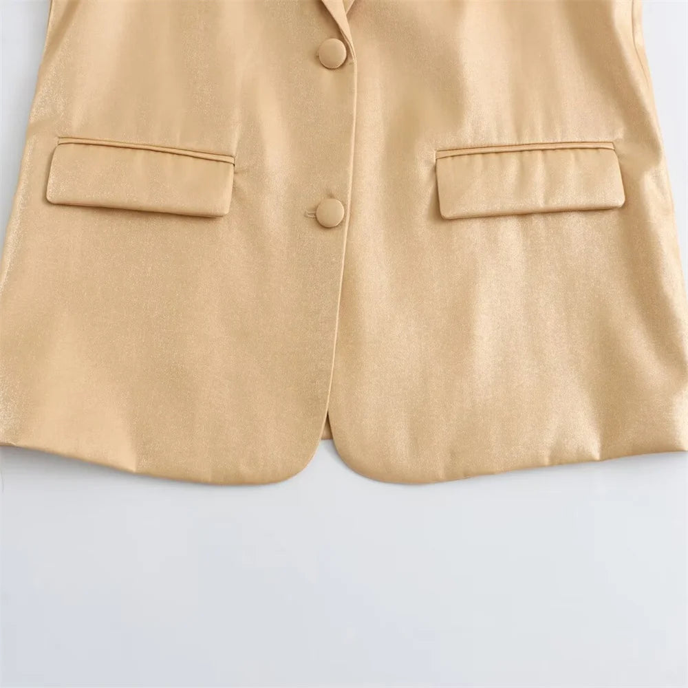 Taop&Za 2024 Spring New Product Women's Fashion and Casual Versatile Button Metal Face Straight Cut Suit Coat-belleandkai.com