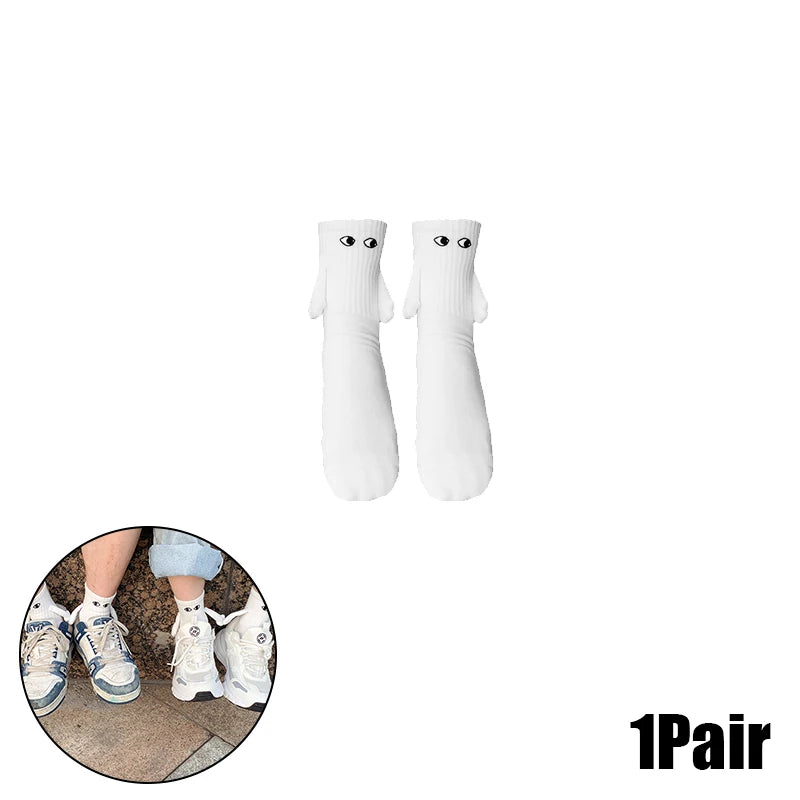 Magnetic Socks with Hands Women Men Fashion Black White Funny Cute Cartoon Eyes Couple Mid-tube Socks for Gifts-belleandkai.com