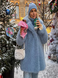 Luxury Faux Fur Women's Coat Turn down Collar Long Sleeve Button Pocket Soft Overcoat Thick Warm Winter Outerwear for Ladies-belleandkai.com