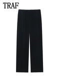 Women Fashion Velvet Trouser Set Streetwear Woman Wide Leg Long Pant +Long Sleeves Short Coat Top Women outfit-belleandkai.com